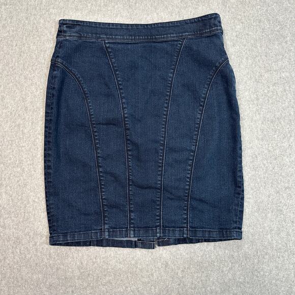 Ann Taylor Dresses & Skirts - Ann Taylor Petite Blue Jean Pencil Skirt WMNS 4P Dark Wash Denim Kick Pleat